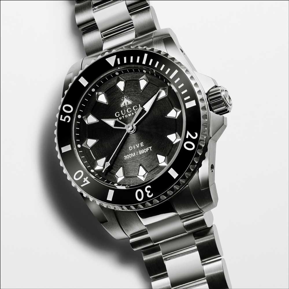 Gucci Dive Automatic Black Dial Silver Steel Strap Watch for Men - YA136353 Buy Now By Gucci