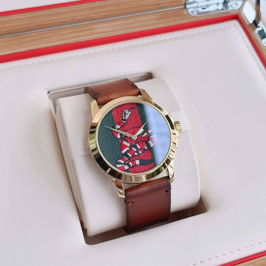Gucci Le Marche Des Merveilles Green and Red Dial Brown Leather Strap Unisex Watch - YA1264012 Buy Now By Gucci