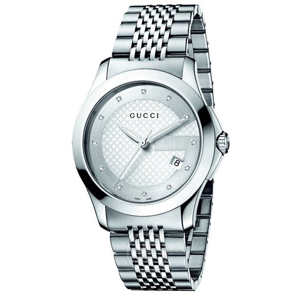 Gucci G Timeless Diamonds Silver Dial Silver Steel Strap Watch For Men - YA126404 Buy Now By Gucci