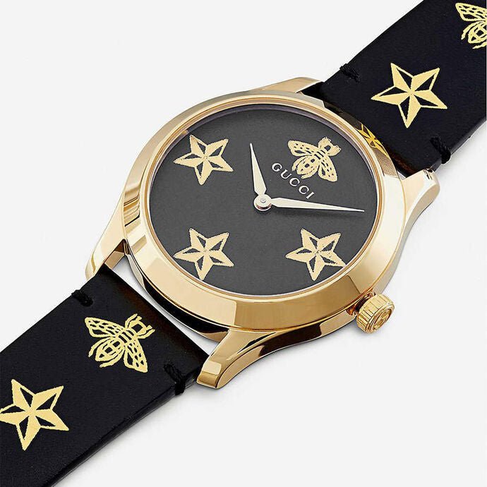 Gucci G Timeless Bee Motif Black Dial Black Leather Strap Watch For Women - YA1264055 Buy Now By Gucci