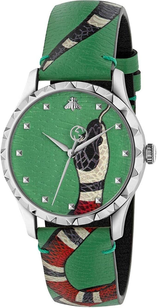Gucci G Timeless Le Marche Des Merveilles Green Dial Green Leather Strap Watch for Women - YA1264081 Buy Now By Gucci