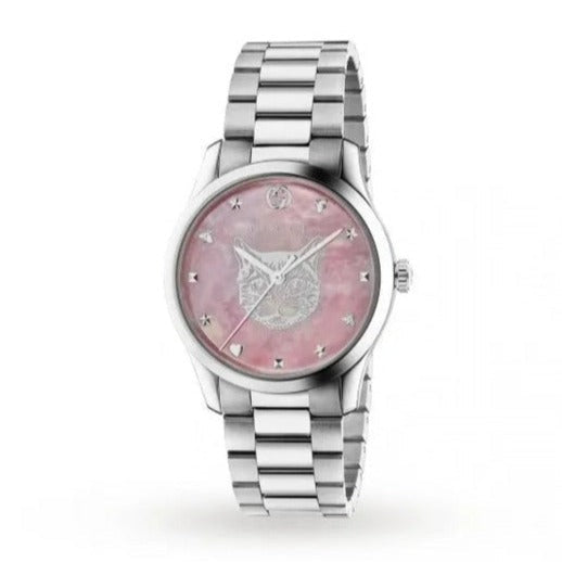Gucci G Timeless Quartz Mother of Pearl Pink Dial Silver Steel Strap Watch for Women - YA1264166 Buy Now By Gucci