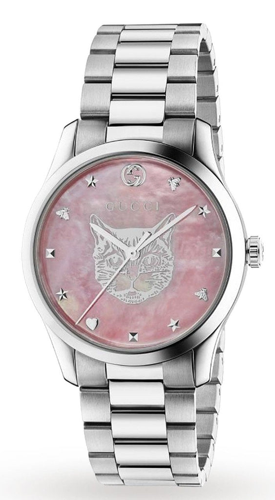 Gucci G Timeless Quartz Mother of Pearl Pink Dial Silver Steel Strap Watch for Women - YA1264166 Buy Now By Gucci