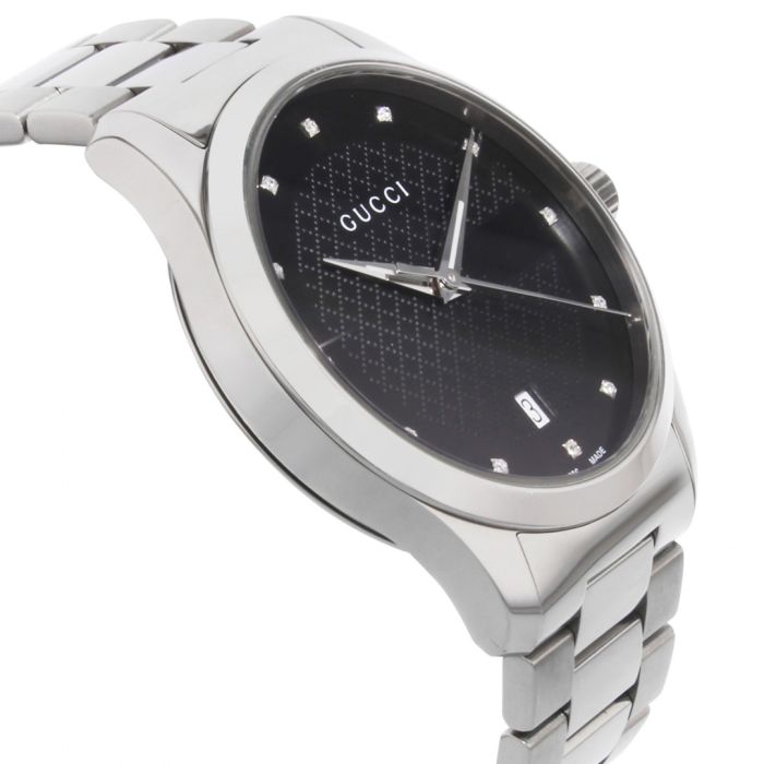 Gucci G Timeless Diamonds Black Dial Silver Steel Strap Watch For Men - YA126456 Buy Now By Gucci