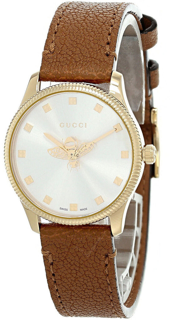 Gucci G Timeless Quartz Silver Dial Brown Leather Strap Watch For Women - YA1265022 Buy Now By Gucci