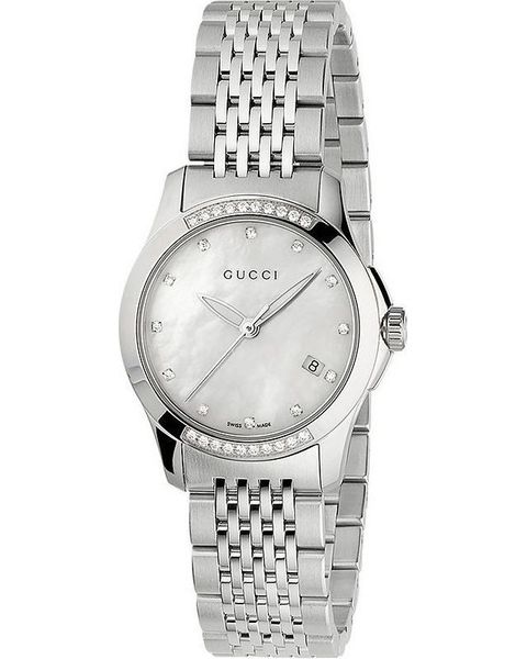 Gucci G Timeless Diamonds Mother of Pearl Dial Silver Steel Strap Watch For Women - YA126510 Buy Now By Gucci