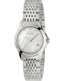 Gucci G Timeless Diamonds Mother of Pearl Dial Silver Steel Strap Watch For Women - YA126510 Buy Now By Gucci