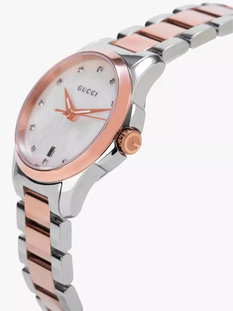 Gucci G Timeless Diamonds Mother of Pearl Dial Two Tone Steel Strap Watch For Women - YA126544 Buy Now By Gucci