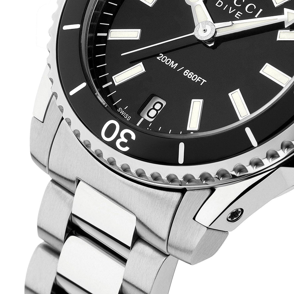 Gucci Dive Black Dial Silver Steel Strap Watch For Women - YA136403 Buy Now By Gucci