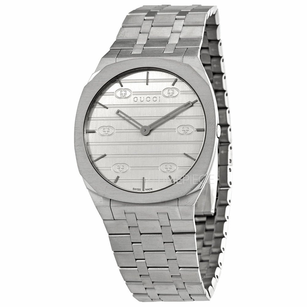 Gucci 25H Quartz Silver Dial Silver Steel Strap Unisex Watch - YA163407 Buy Now By Gucci