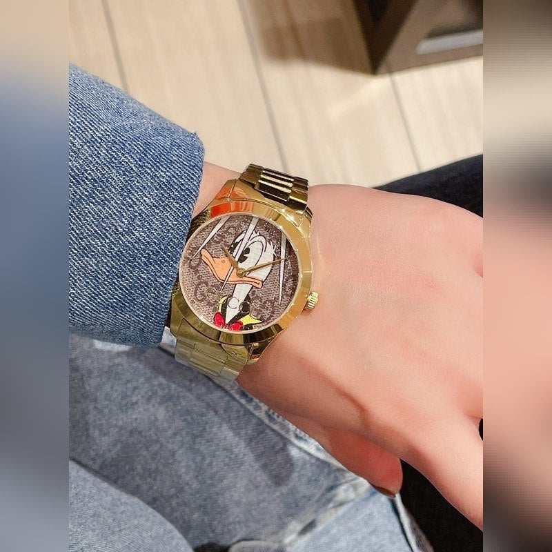 Gucci G Timeless Disney Donald Duck Brown Dial Brown Leather Strap Watch For Women - YA1264167 Buy Now By Gucci