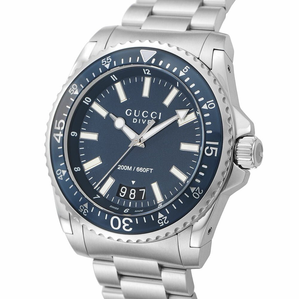 Gucci Dive Analog Blue Dial Silver Steel Strap Watch For Men - YA136203 Buy Now By Gucci