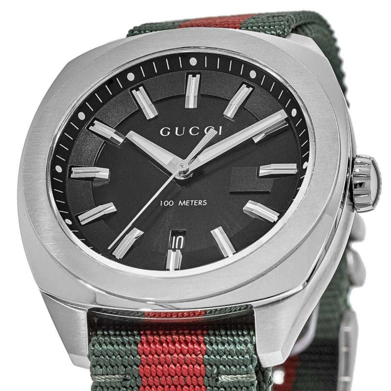 Gucci GG2570 Quartz Black Dial Green & Red Nylon Strap Watch For Men - YA142305 Buy Now By Gucci