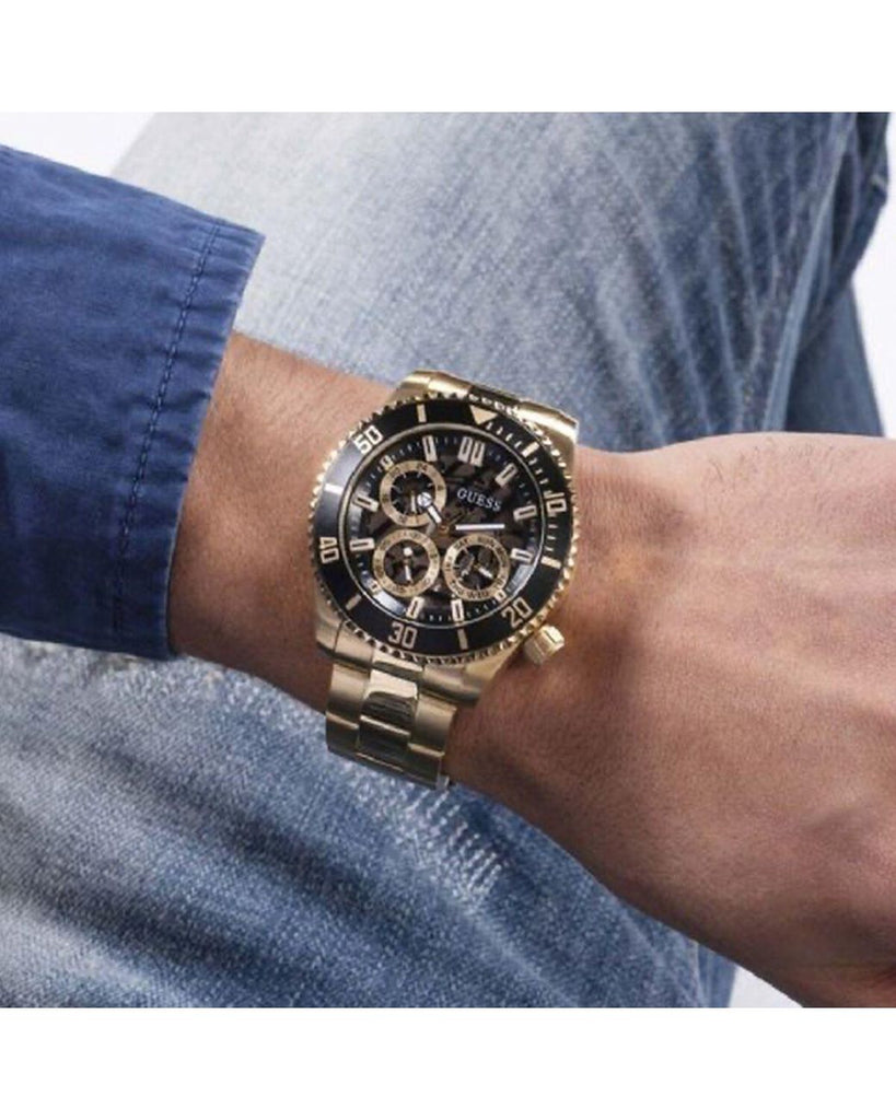 Guess Chaser Chronograph Black Dial Gold Steel Strap Watch for Men - W0170G2 Buy Now By Guess