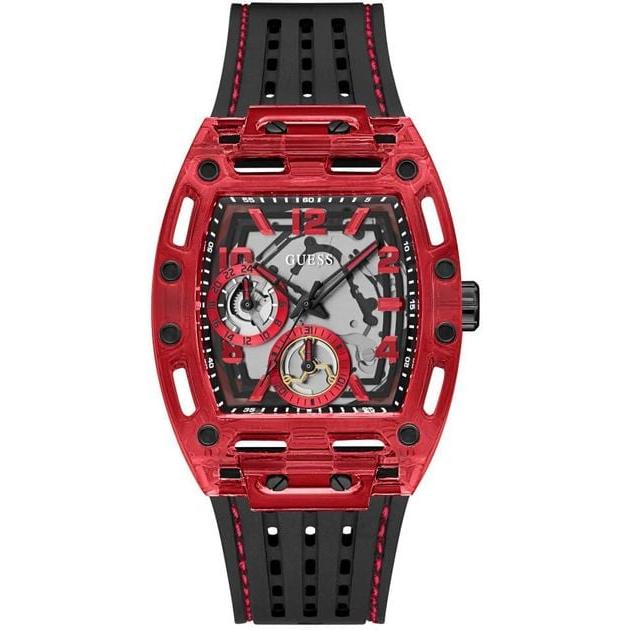 Guess Phoenix Multifunction Analog Red Dial Black Silicone Strap Watch For Men - GW0499G4 Buy Now By Guess