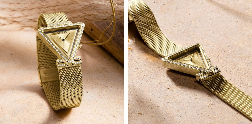 Guess Fame Diamonds Gold Dial Gold Mesh Bracelet Watch for Women - GW0508L2 Buy Now By Guess