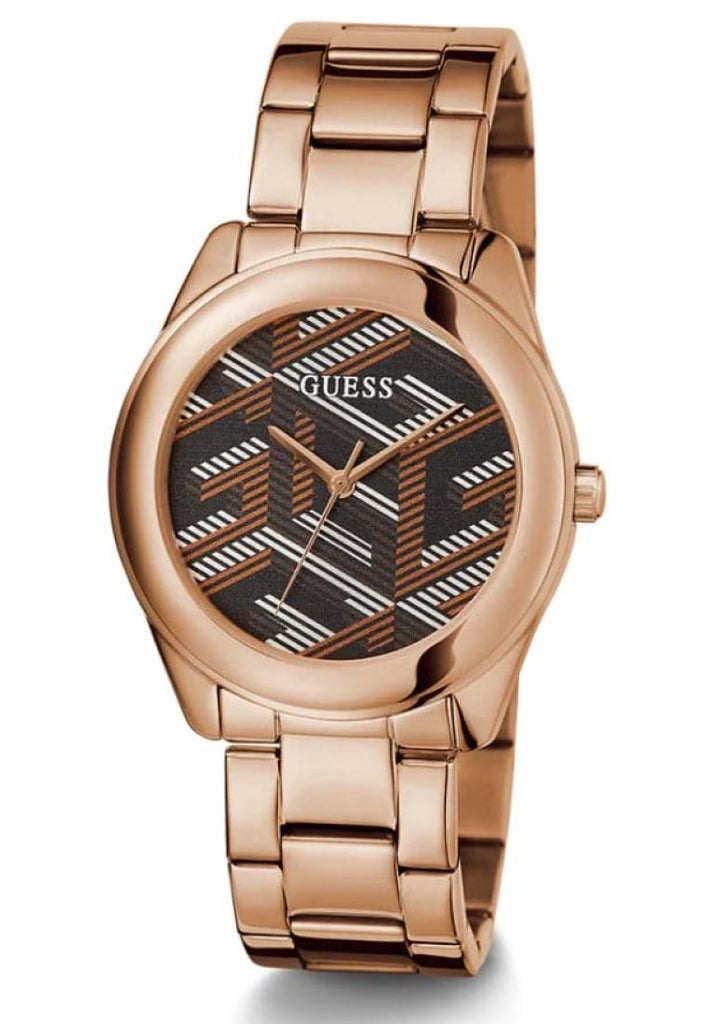 Guess Cubed Analog Black Dial Rose Gold Steel Strap Watch For Women - GW0607L3 Buy Now By Guess