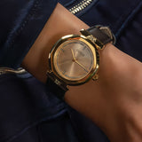 Guess Rumour Quartz Gold Dial Black Leather Strap Watch For Women - GW0689L2 Buy Now By Guess