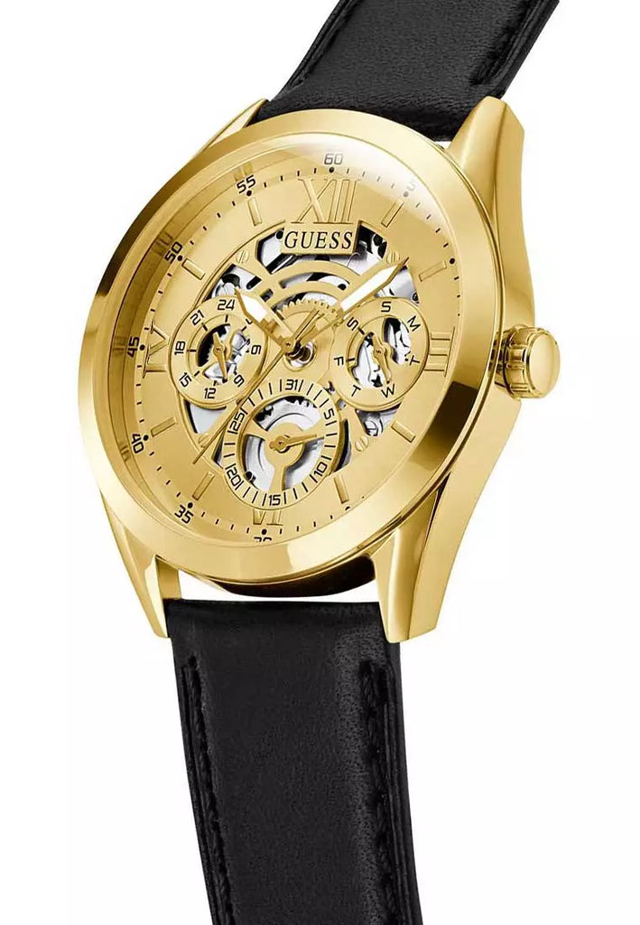 Guess Tailor Gold Dial Black Leather Strap Watch for Men - GW0389G2 Buy Now By Guess