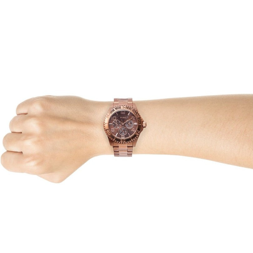 Guess BFF Multifunction Brown Dial Rose Gold Steel Strap Watch for Women - W0231L8 Buy Now By Guess