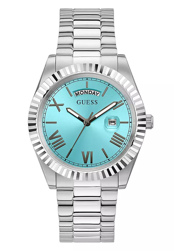 Guess Connoisseur Turquoise Dial Silver Steel Strap Watch for Men - GW0265G11 Buy Now By Guess