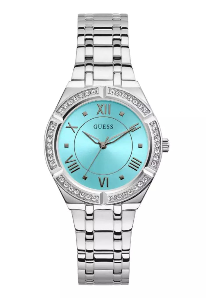 Guess Cosmo Diamonds Turquoise Dial Silver Steel Strap Watch for Women - GW0033L7 Buy Now By Guess