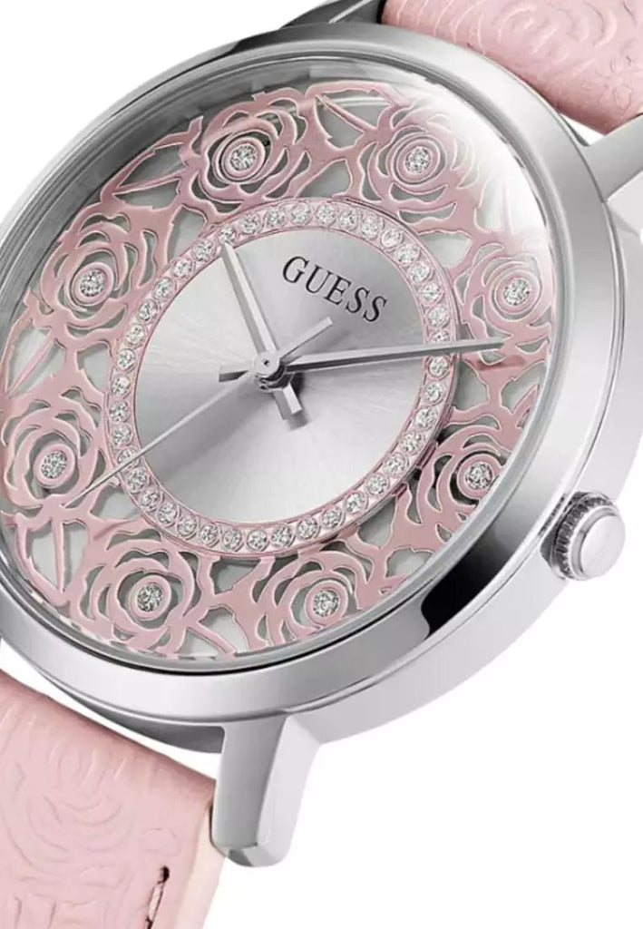 Guess Dahlia Analog Silver Dial Pink Leather Strap Watch for Women - GW0529L1 Buy Now By Guess