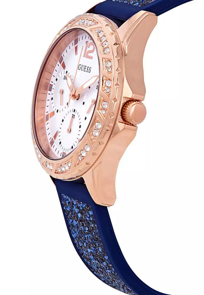 Guess Swirl Analog Quartz White Dial Blue Rubber Strap Watch for Women - W1096L4 Buy Now By Guess