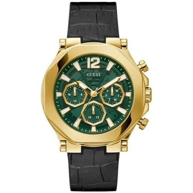 Guess Edge Chronograph Green Dial Black Leather Strap Watch For Men - GW0492G3 Buy Now By Guess