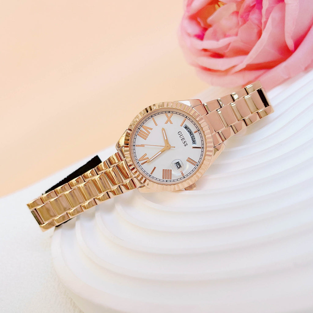 Guess Luna White Dial Rose Gold Steel Strap Watch for Women - GW0308L3 Buy Now By Guess