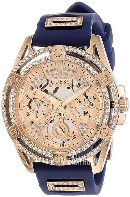 Guess Queen Quartz Crystals Rose Gold Dial Blue Silicone Strap Watch For Women - GW0536L5 Buy Now By Guess