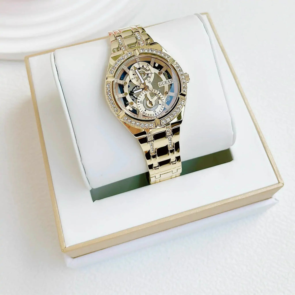 Guess Allara Quartz Gold Dial Gold Steel Strap Watch For Women - GW0604L2 Buy Now By Guess