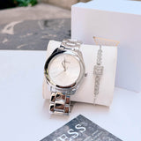 Guess Cubed Analog Silver Dial Silver Steel Strap Watch For Women - GW0606L1 Buy Now By Guess