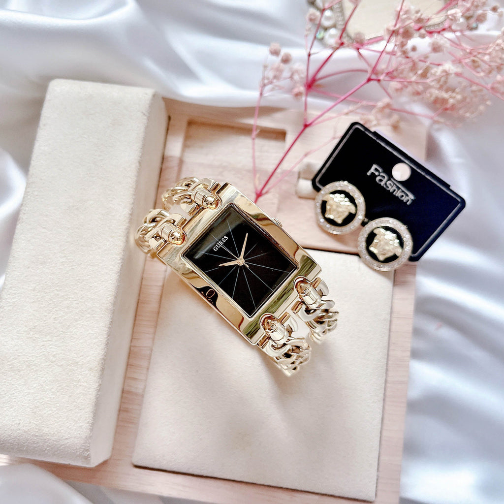 Guess Trend Multi Chain Black Dial Gold Steel Strap Watch for Women - U1117L5 Buy Now By Guess