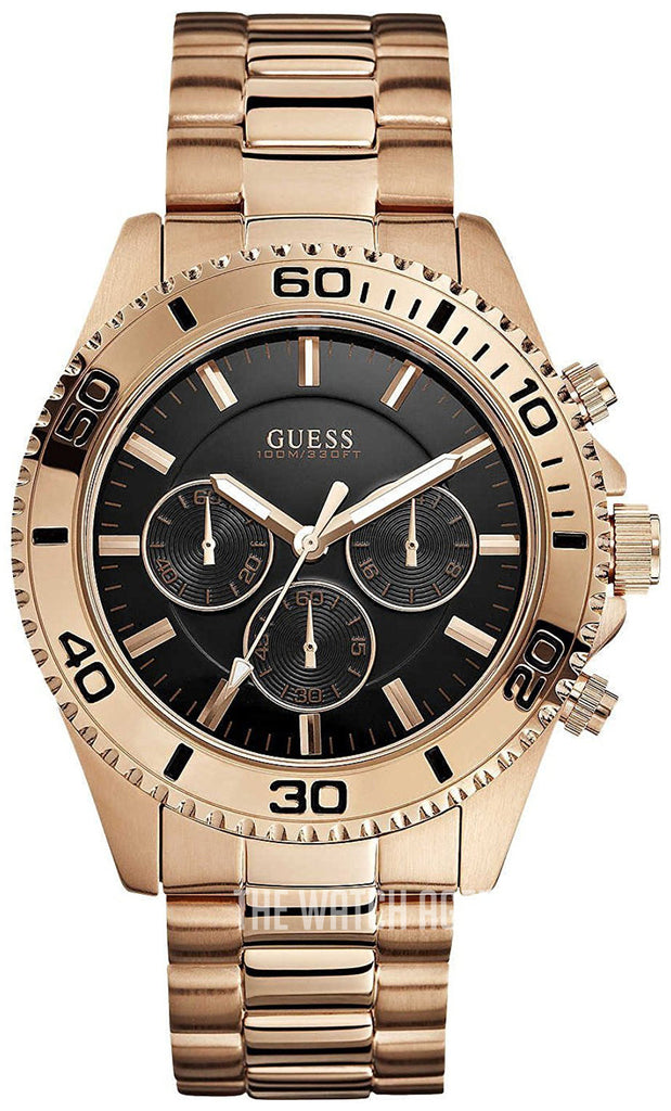 Guess Chaser Chronograph Black Dial Rose Gold Steel Strap Watch for Men - W0170G3 Buy Now By Guess