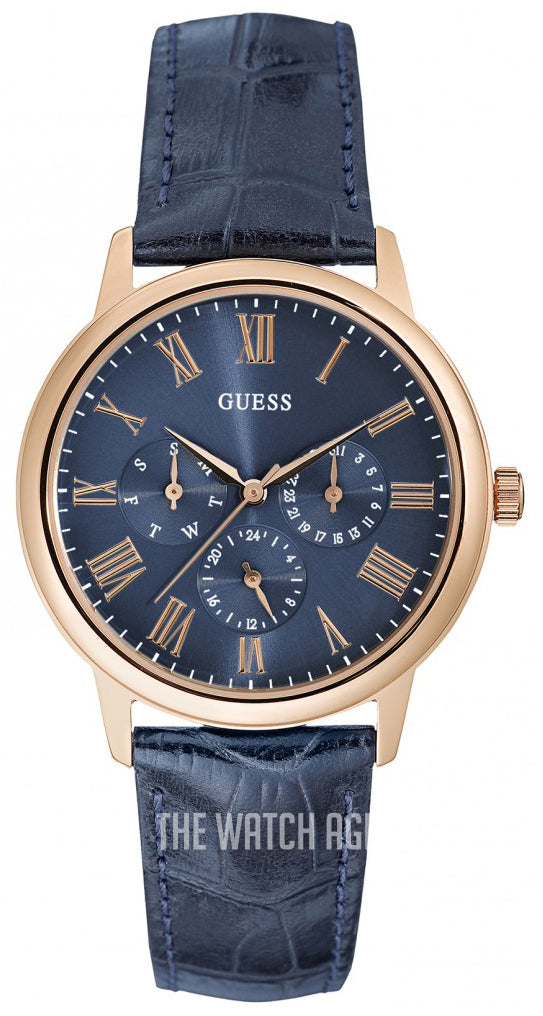 Guess Analog Blue Dial Blue Leather Strap Watch For Men - W0496G4 Buy Now By Guess