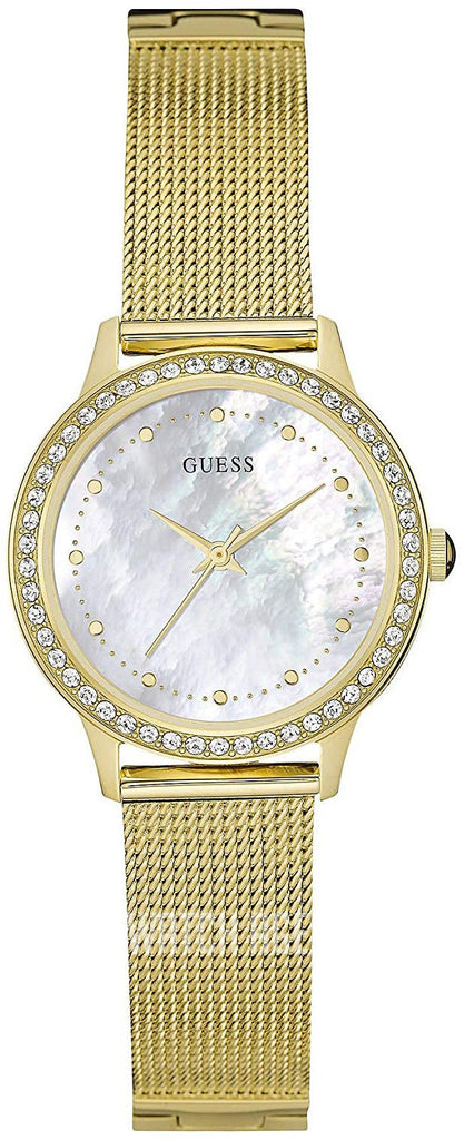 Guess Chelsea Mother of Pearl White Dial Gold Mesh Strap Watch For Women - W0647L3 Buy Now By Guess