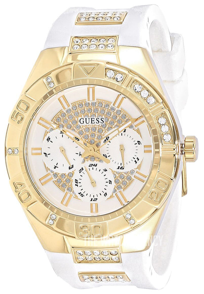 Guess Luna Diamonds White Dial White Rubber Strap Watch for Women - W0653L3 Buy Now By Guess