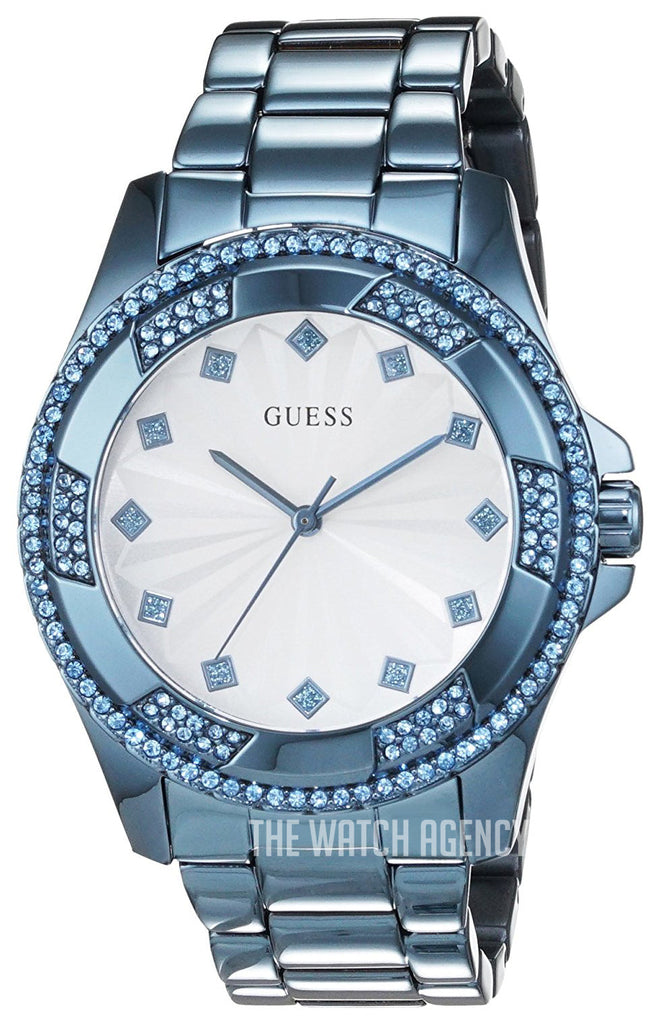 Guess Pinwheel Analog Silver Dial Blue Steel Strap Watch for Women - W0702L1 Buy Now By Guess