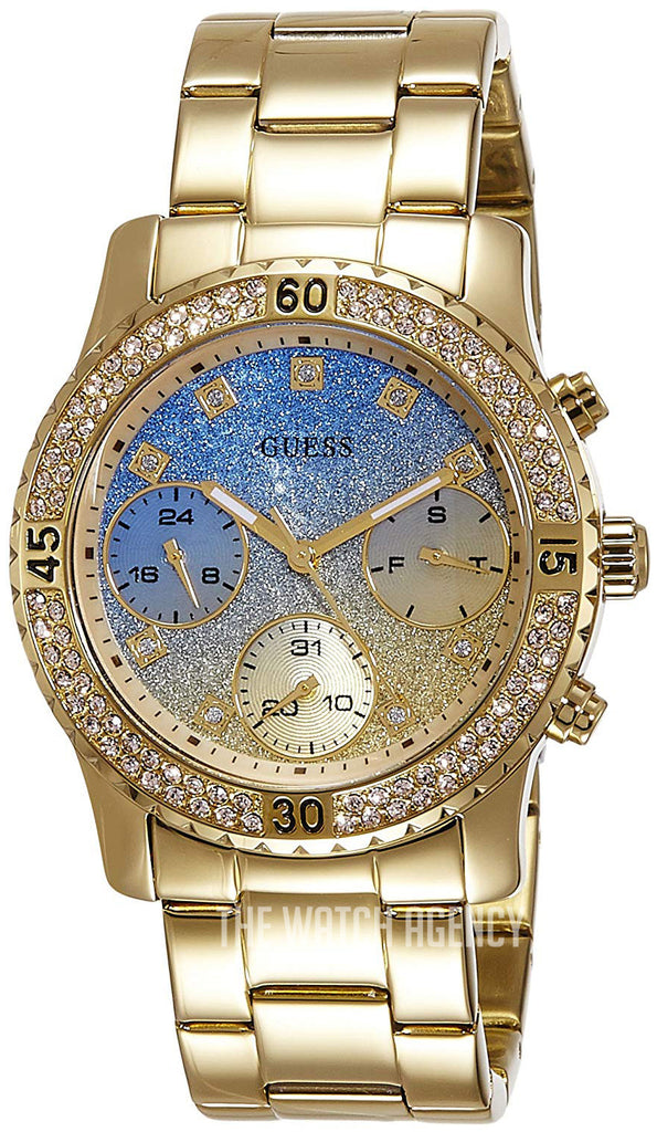 Guess Confetti Diamonds Gold Dial Gold Steel Strap Watch for Women - W0774L2 Buy Now By Guess