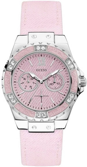 Guess Limelight Quartz Diamonds Pink Dial Pink Denim Strap Watch For Women - W0775l15 Buy Now By Guess