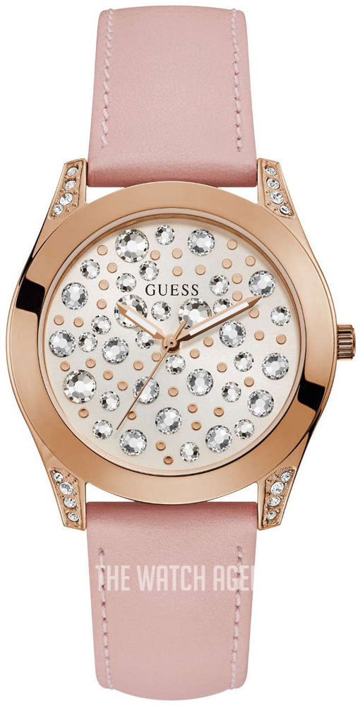 Guess Wonderlust Beige Dial Pink Leather Strap Watch for Women - W1065L1 Buy Now By Guess