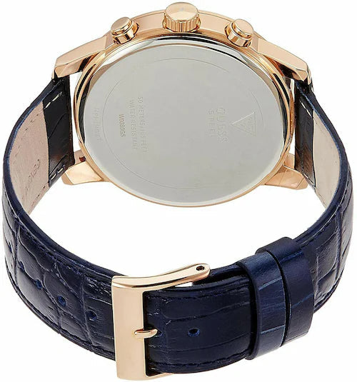 Guess Horizon Chronograph Blue Dial Blue Leather Strap Watch For Men - W0380G5 Buy Now By Guess