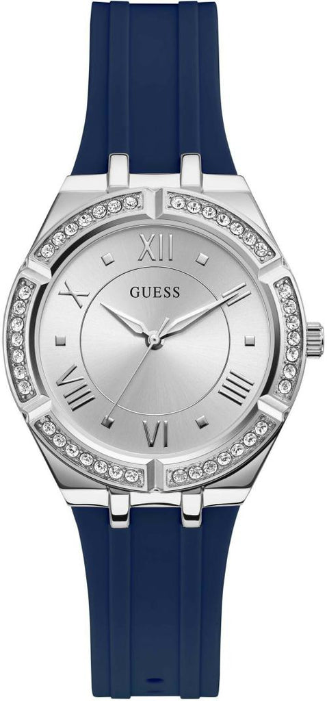 Guess Cosmo Diamonds Silver Dial Blue Rubber Strap Watch for Women - GW0034L5 Buy Now By Guess
