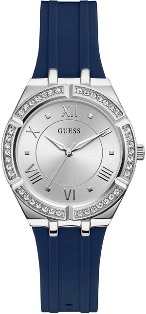 Guess Cosmo Diamonds Silver Dial Blue Rubber Strap Watch for Women - GW0034L5 Buy Now By Guess