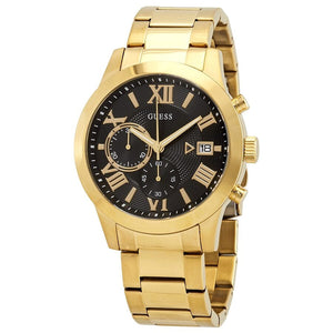 Guess Atlas Chronograph Black Dial Gold Steel Strap Watch for Men - W0668G8 Buy Now By Guess