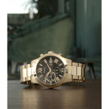 Guess Atlas Chronograph Black Dial Gold Steel Strap Watch for Men - W0668G8 Buy Now By Guess