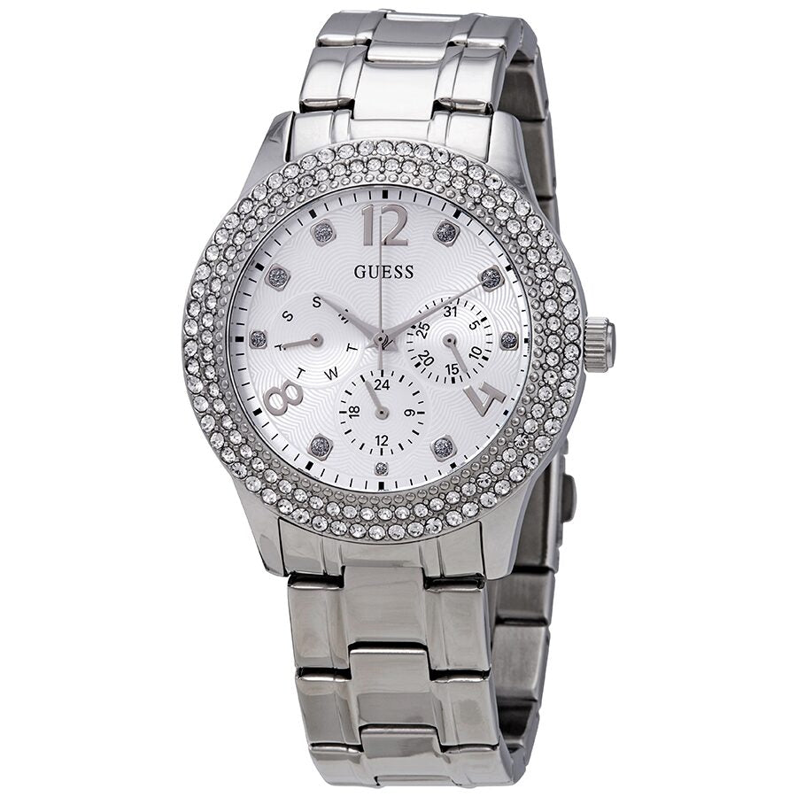 Guess Bedazzle Diamonds Silver Dial Silver Steel Strap Watch For Women - W1097L1 Buy Now By Guess