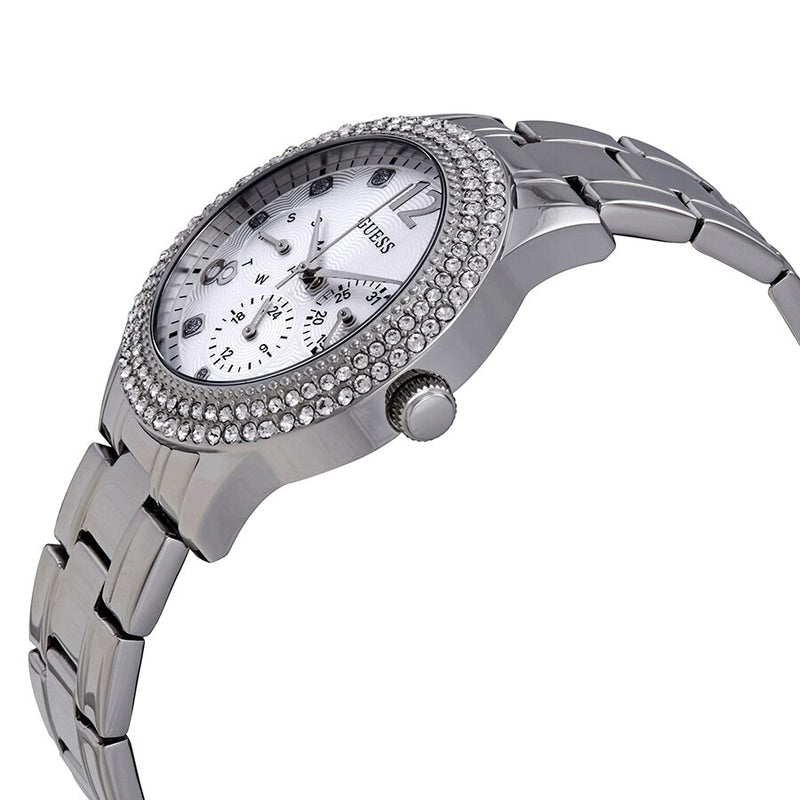 Guess Bedazzle Diamonds Silver Dial Silver Steel Strap Watch For Women - W1097L1 Buy Now By Guess