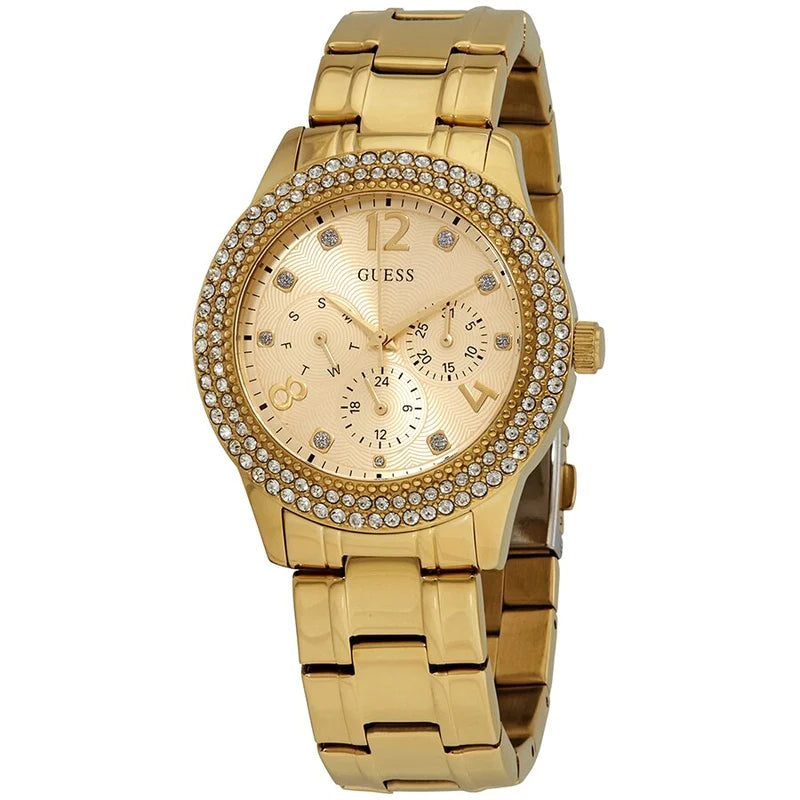 Guess Bedazzle Diamonds Gold Dial Gold Steel Strap Watch For Women - W1097L2 Buy Now By Guess